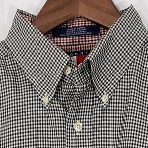 Tommy Hilfiger Men's Long Sleeve Black/White Check Button Pre-owned